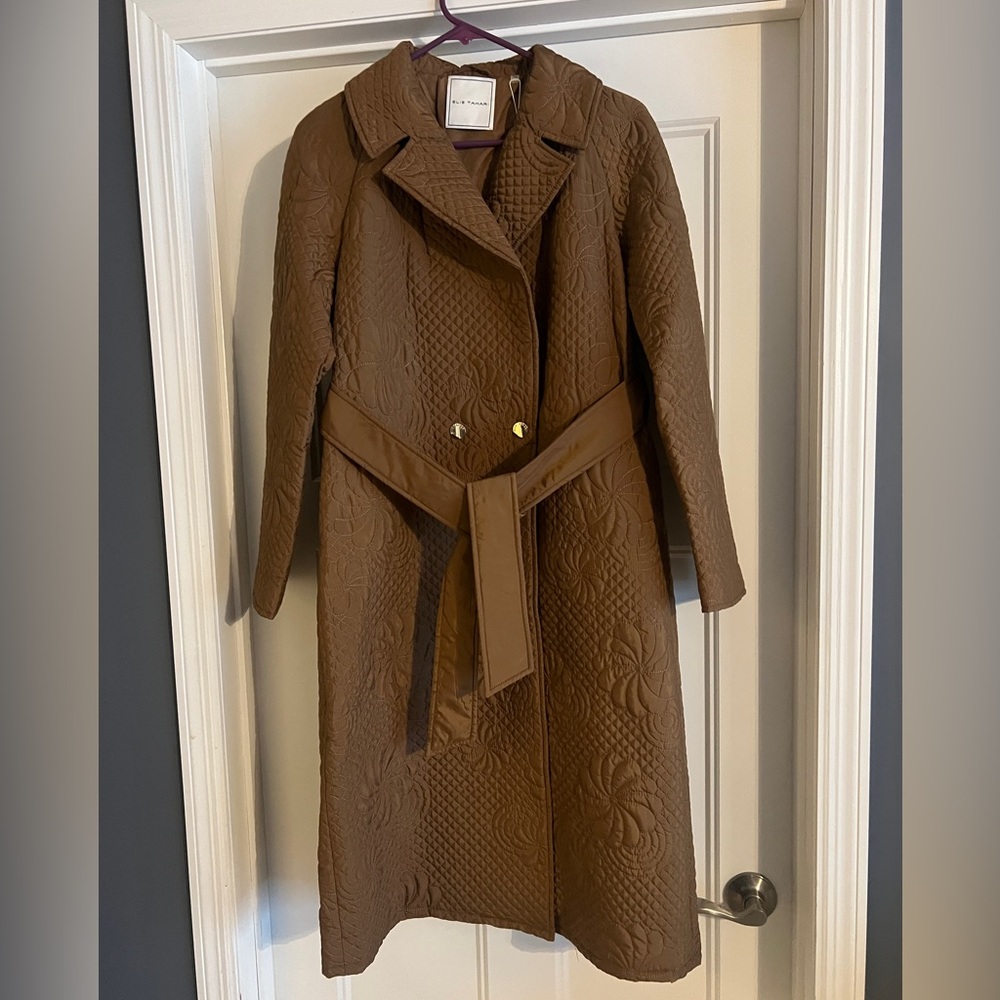 NWT Beautiful Elie Tahari Brown Quilted Trench Coat